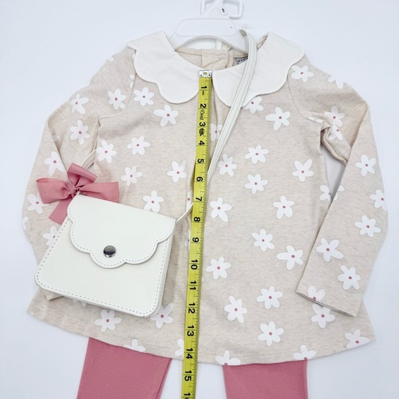 NWT MAX STUDIO kids Girl’s Floral Beige Top & Pink Leggings Set w/ White Bag 4T - Picture 7 of 10